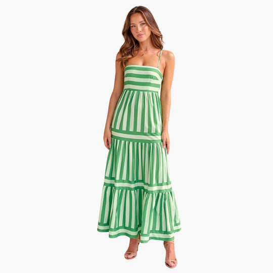Women’s Maxi Dress with Tiered Skirt and Adjustable Straps