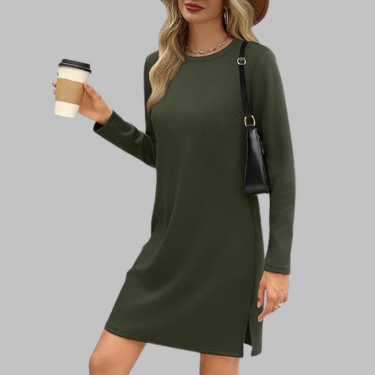 Women's Casual Mini Dress with Long Sleeves and Round Neck