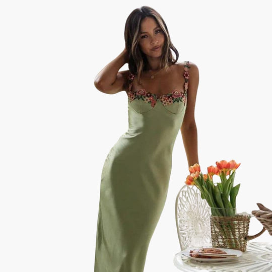 Women’s Embroidered Sleeveless Dress with Spaghetti Straps