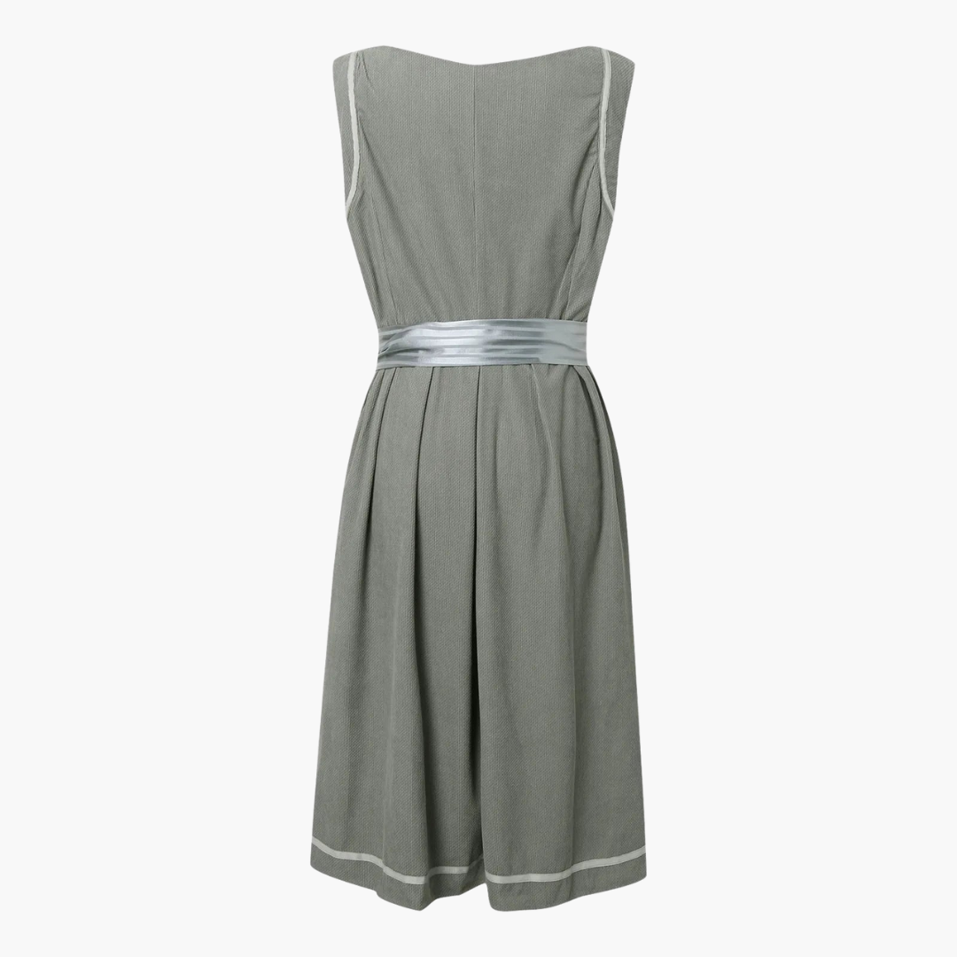 Women’s Midi Dress with Buttoned Bodice and Bow Waist