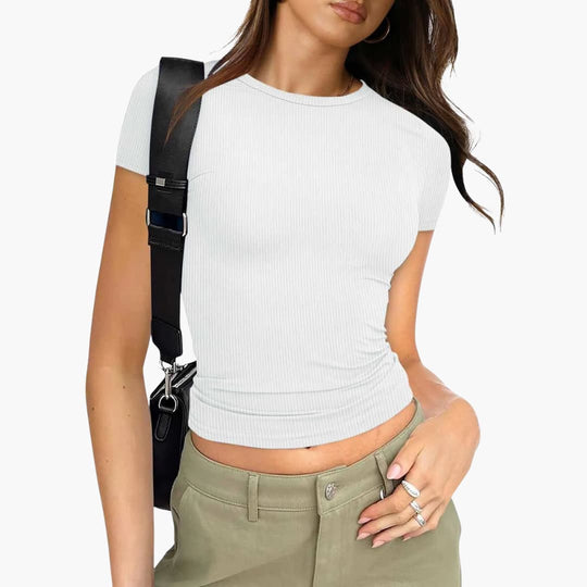 Women’s Cropped T-shirt with Ribbed Texture and Slim Fit