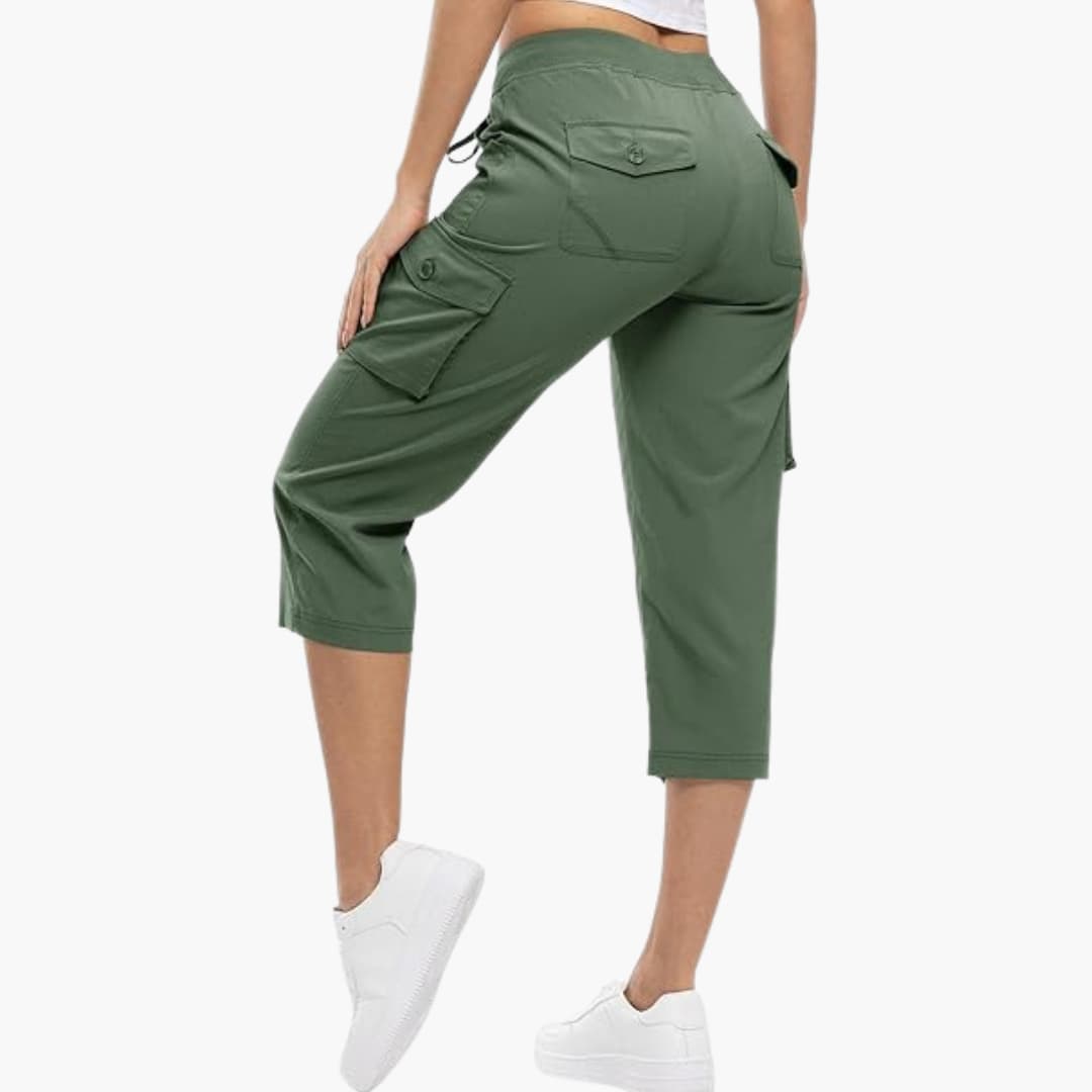 Women's Cargo Capri Shorts with Elastic Waistband and Utility Pockets