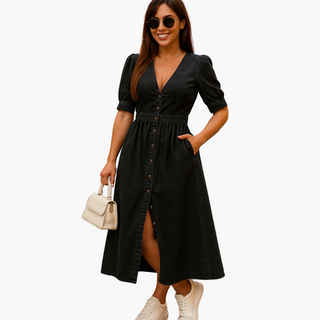 Button-Front Midi Dress for Women - with Casual Summer Style