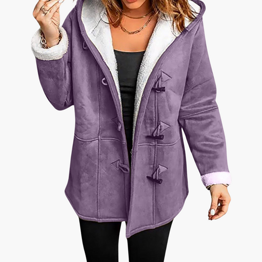Women’s Hooded Toggle Coat with Fleece-Lined Interior and Front Closure