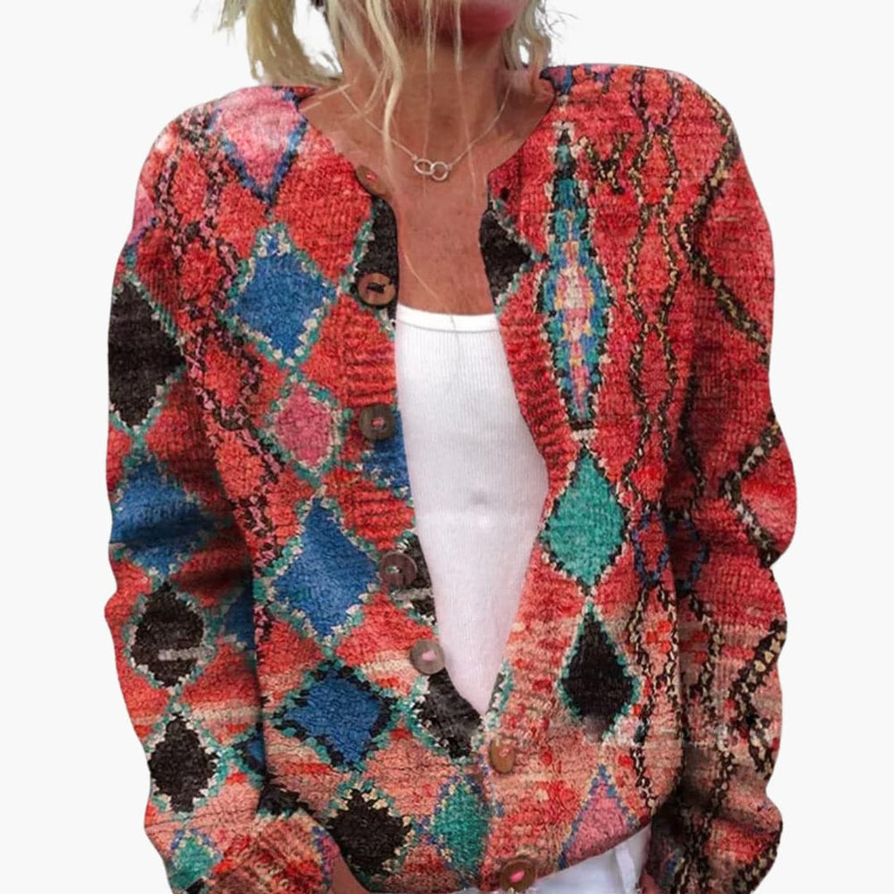 Women’s Floral  Cardigan with Long Sleeves and Ribbed Hem