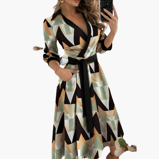 Women’s Midi Dress with Wrap and Self-Tie Waist
