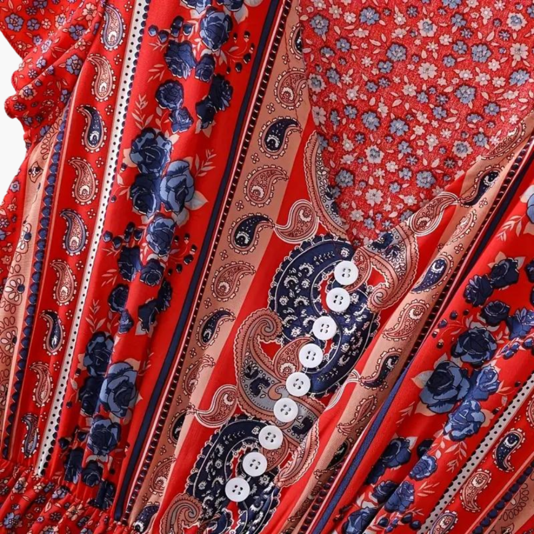 Women's Maxi Dress with V-neckline and Drawstring Waist