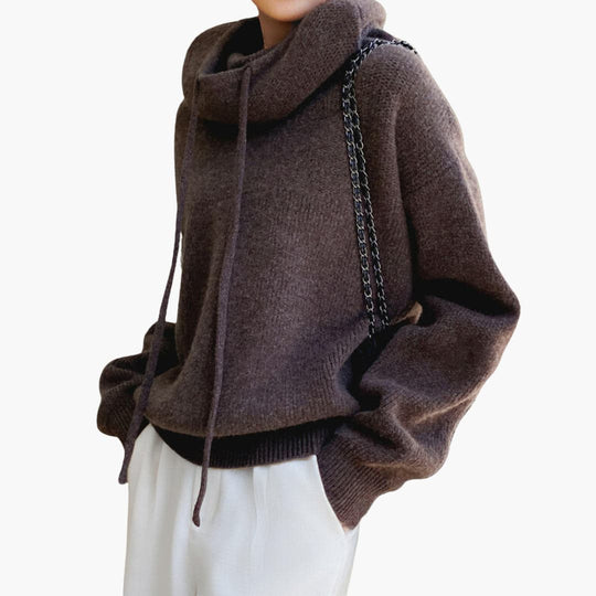 Women's Turtleneck Jumper with Long Sleeves and Drawstring Detail