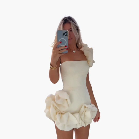 Women’s Satin Dress with One-Shoulder and Ruffle