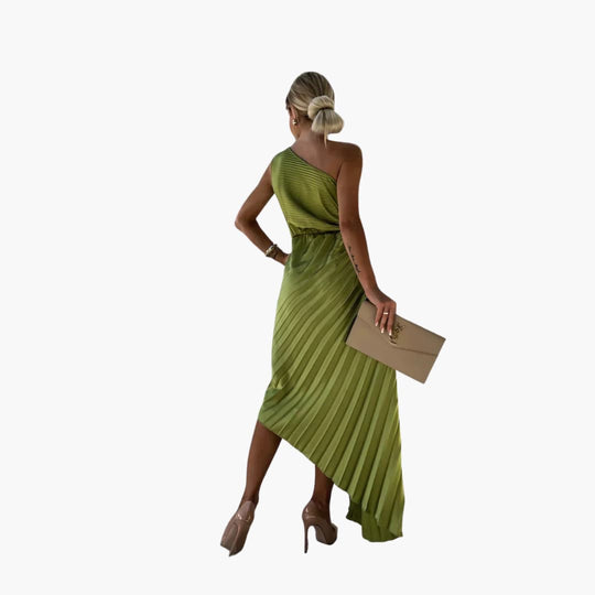 Women’s Midi Dress with Pleated Skirt and Floral Detail