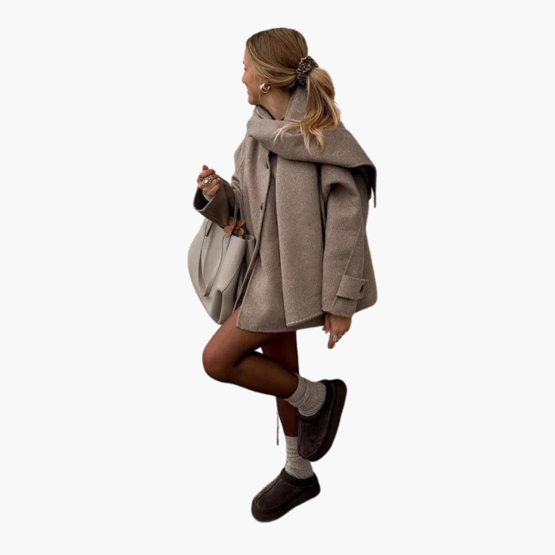 Women’s Winter Coat with Built-In Scarf and Tailored Fit