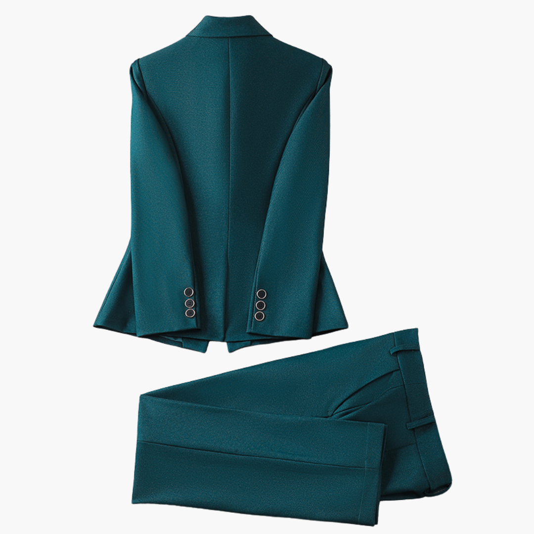 Women's Blazer Set with Single Button and Straight Leg Trousers