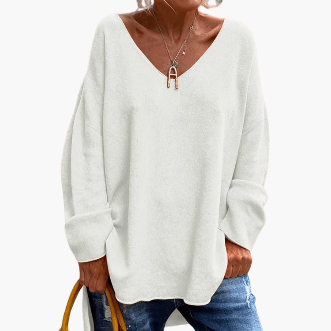 Women’s Oversized Long Sleeve Shirt with V-Neck and Relaxed Fit