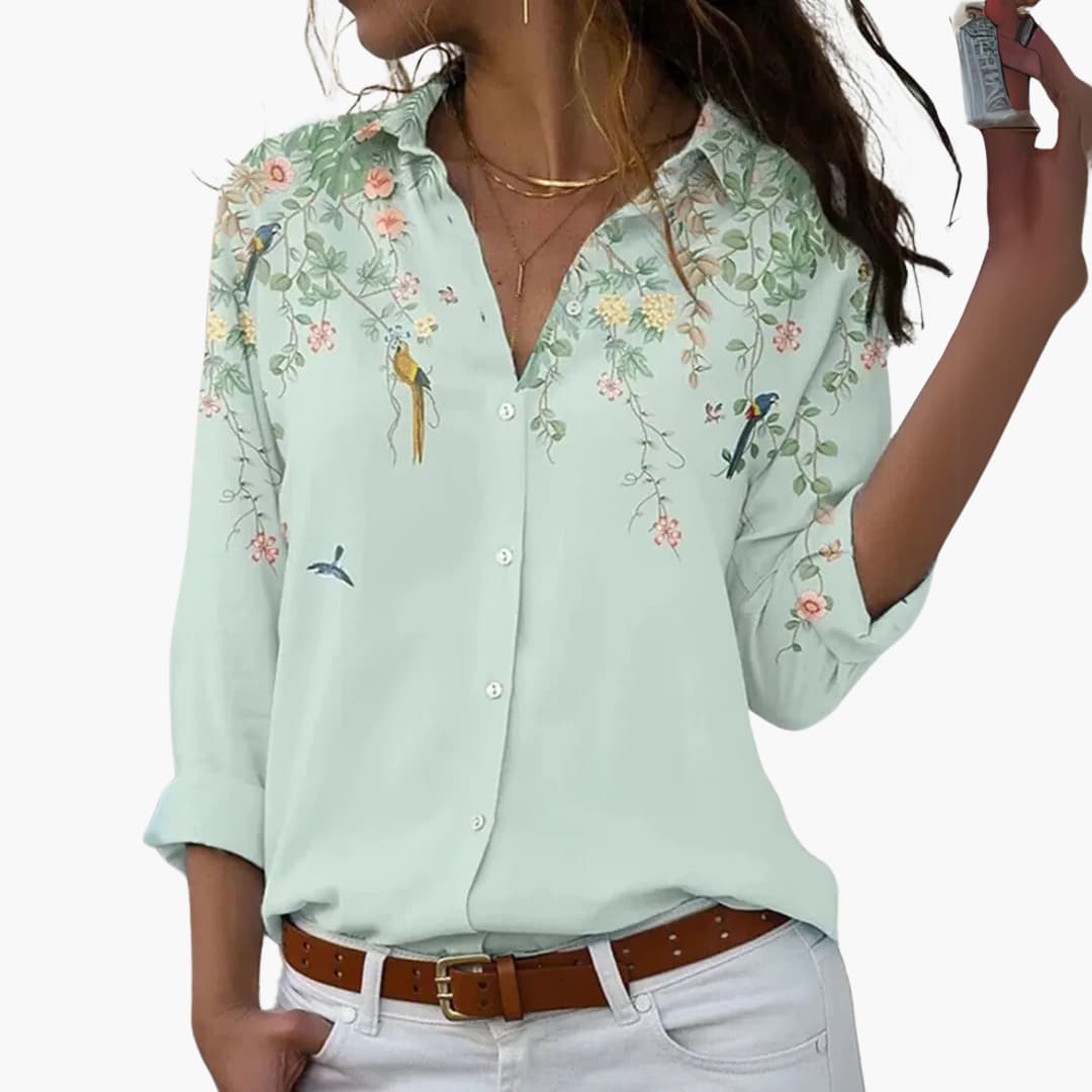 Women’s Floral and Colour Block Blouse with Collar
