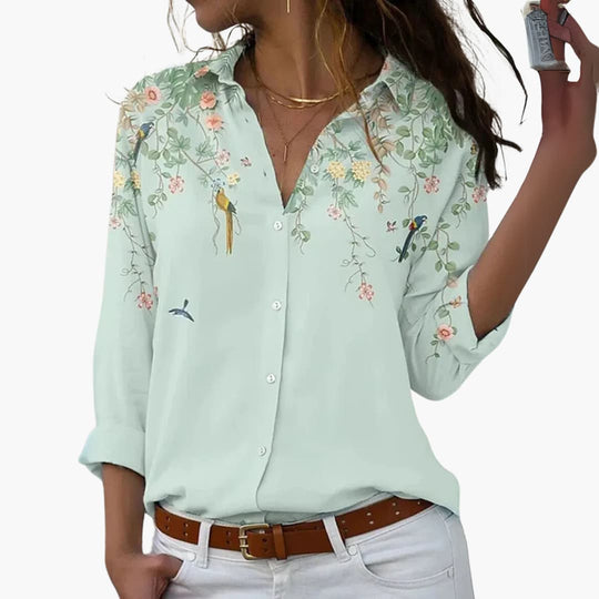 Women’s Floral and Colour Block Blouse with Collar