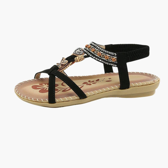 Beaded Boho Flat Sandals for Women – Elastic Strap Comfort - Made by Jessica