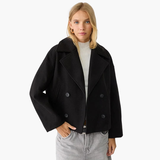 Women’s cropped jacket with double-breasted front and wide lapels