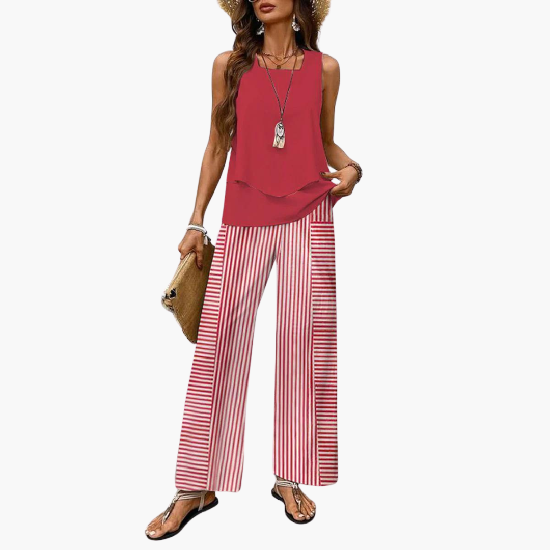 Women’s two-piece set with square neckline and trousers