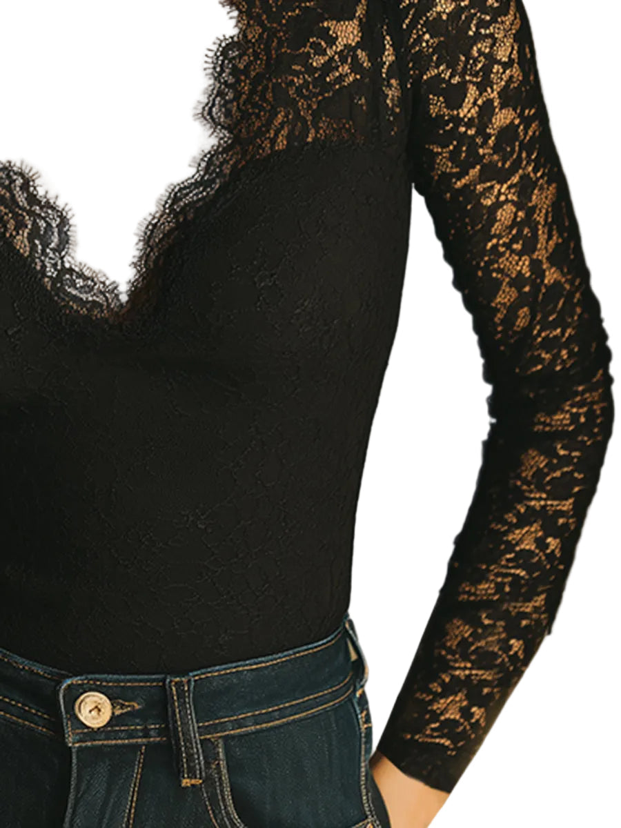 Women's Blouse with V-neck and Lace Detailing