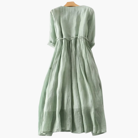 Women’s Long Dress with Button Placket and Tie Waist