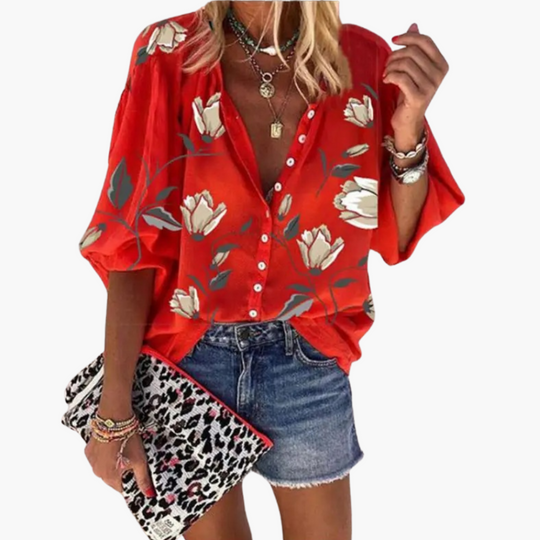 Women’s Blouse with Floral Pattern and Relaxed Fit