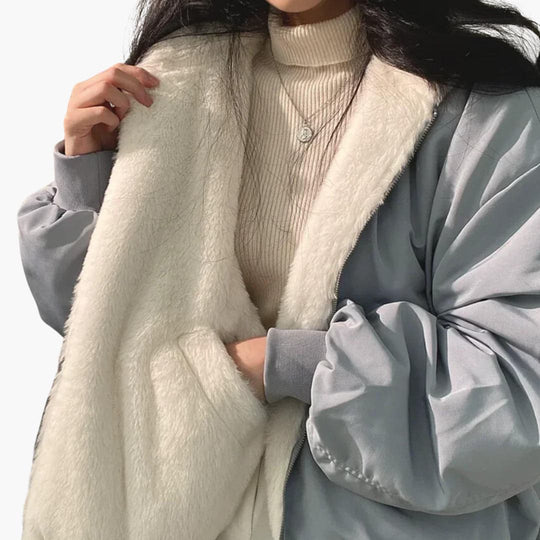 Women’s Reversible Jacket with Balloon Sleeves and Dual Surfaces