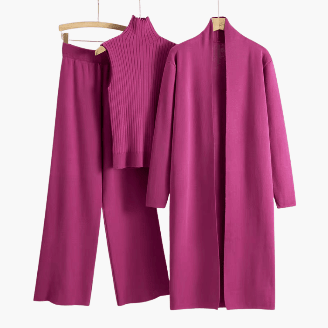 Women’s Three-Piece Knit Loungewear Set with Relaxed Fit