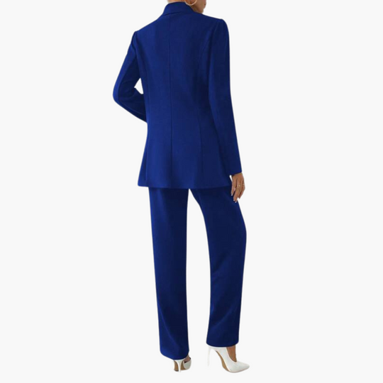 Women's Blazer Set with Notched Lapel and Straight Leg Trousers