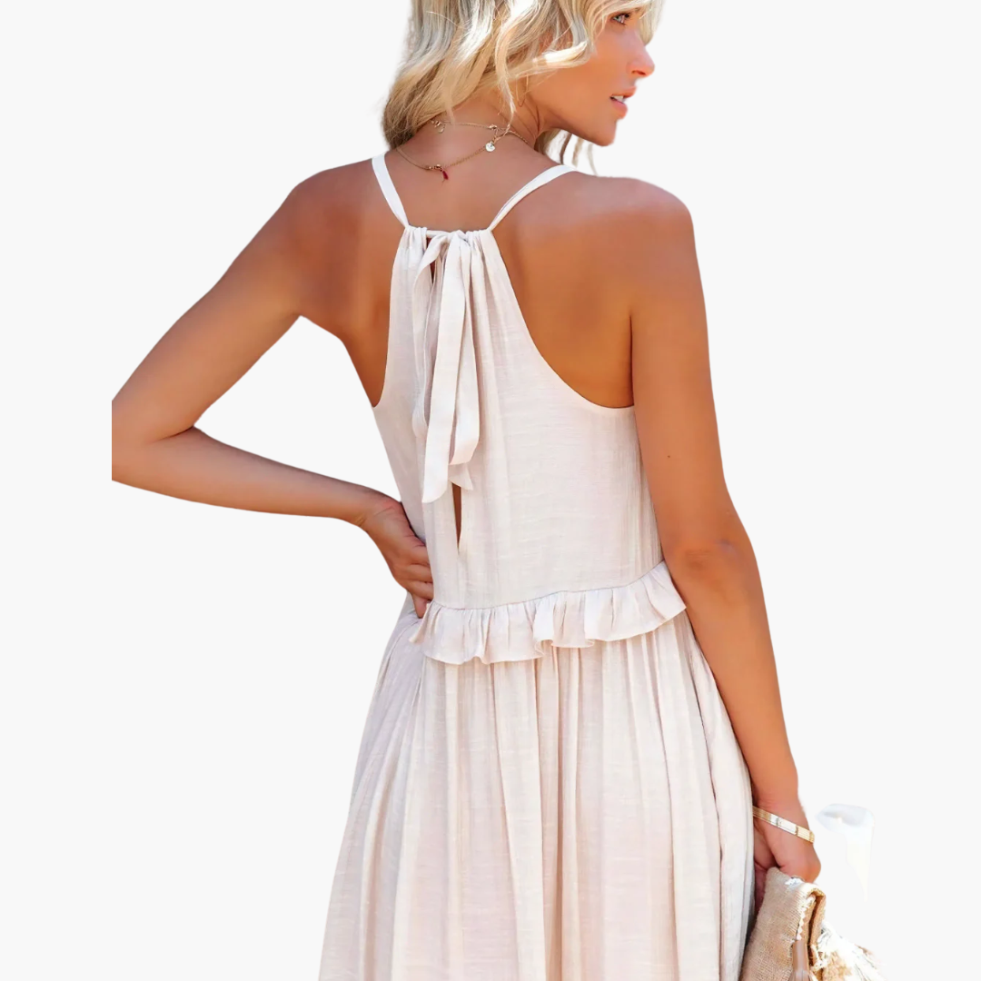 Women’s Maxi Dress with Cascading Ruffle Tiers and Adjustable Straps