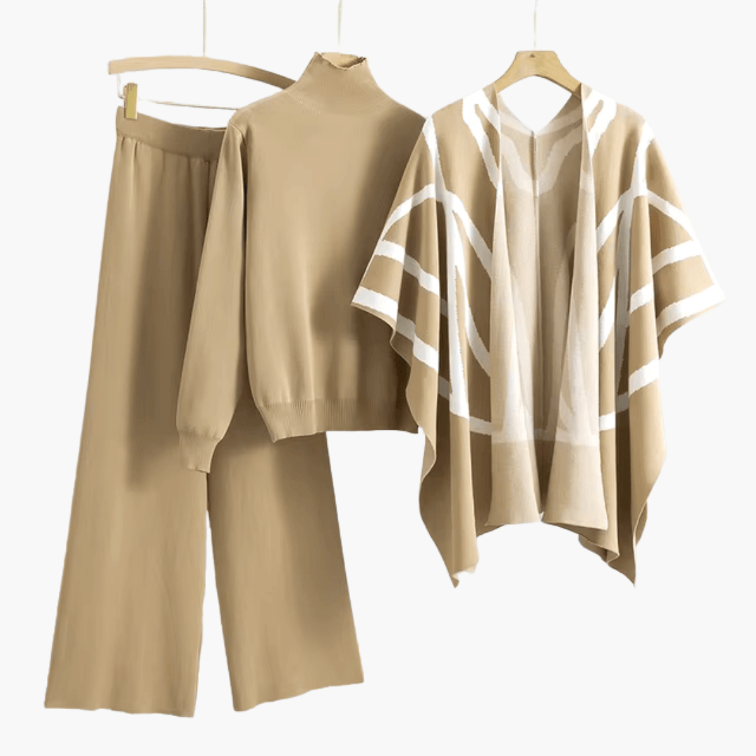 Women's 3-Piece Knitwear Set with Cardigan and Matching Trousers
