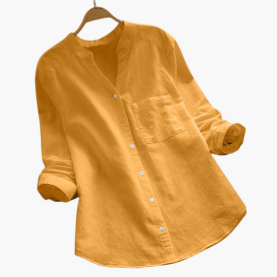 Women's Blouse with Button Front and Stand Collar