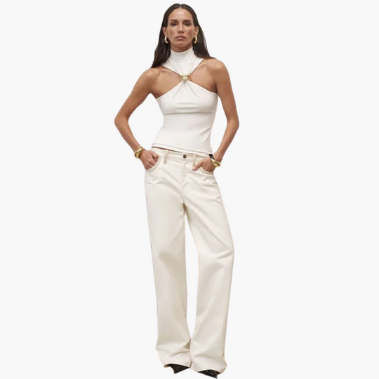 Women’s Halter Top with High Neck and Gold Accent