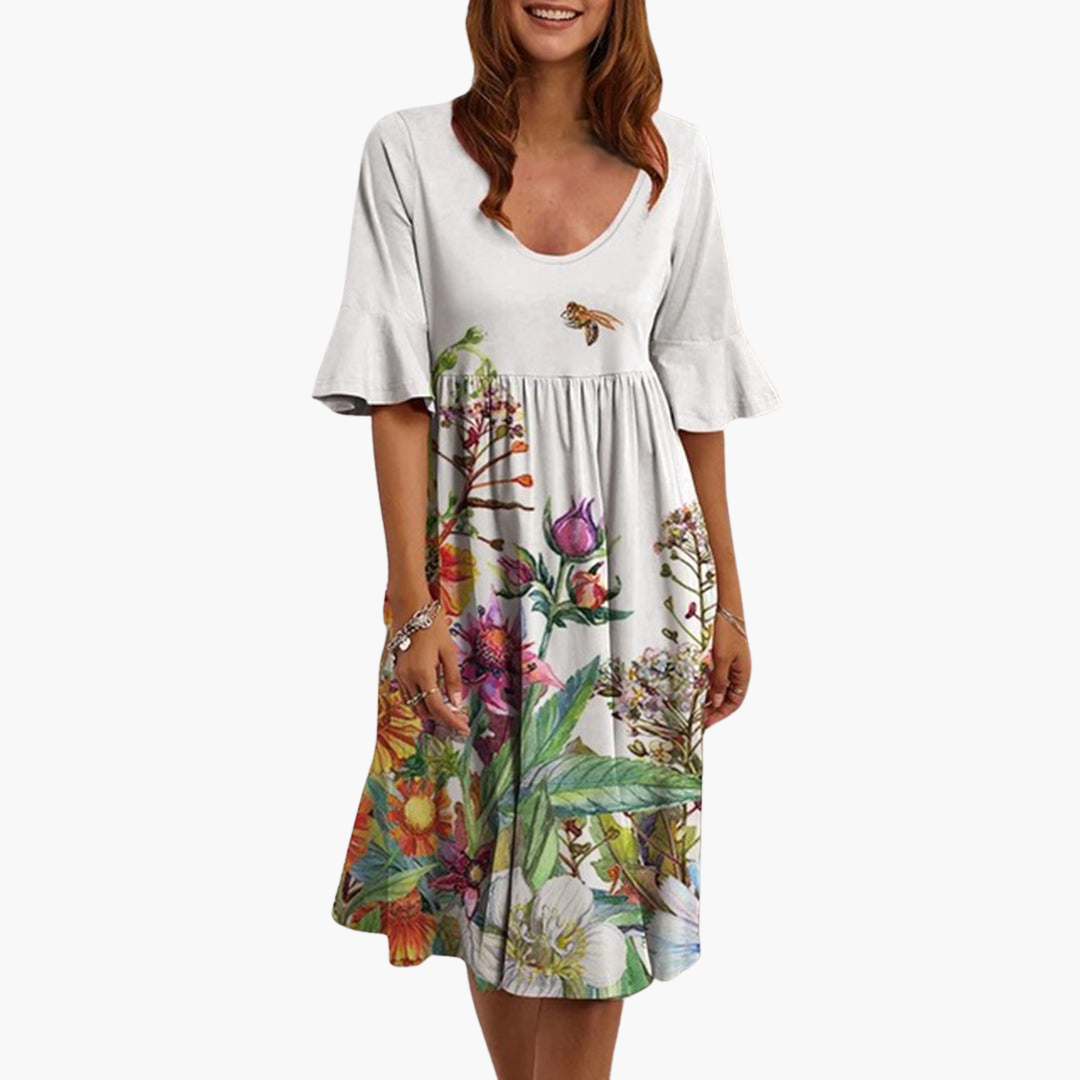 Women's Boho Dress with Flutter Sleeves and Floral Print