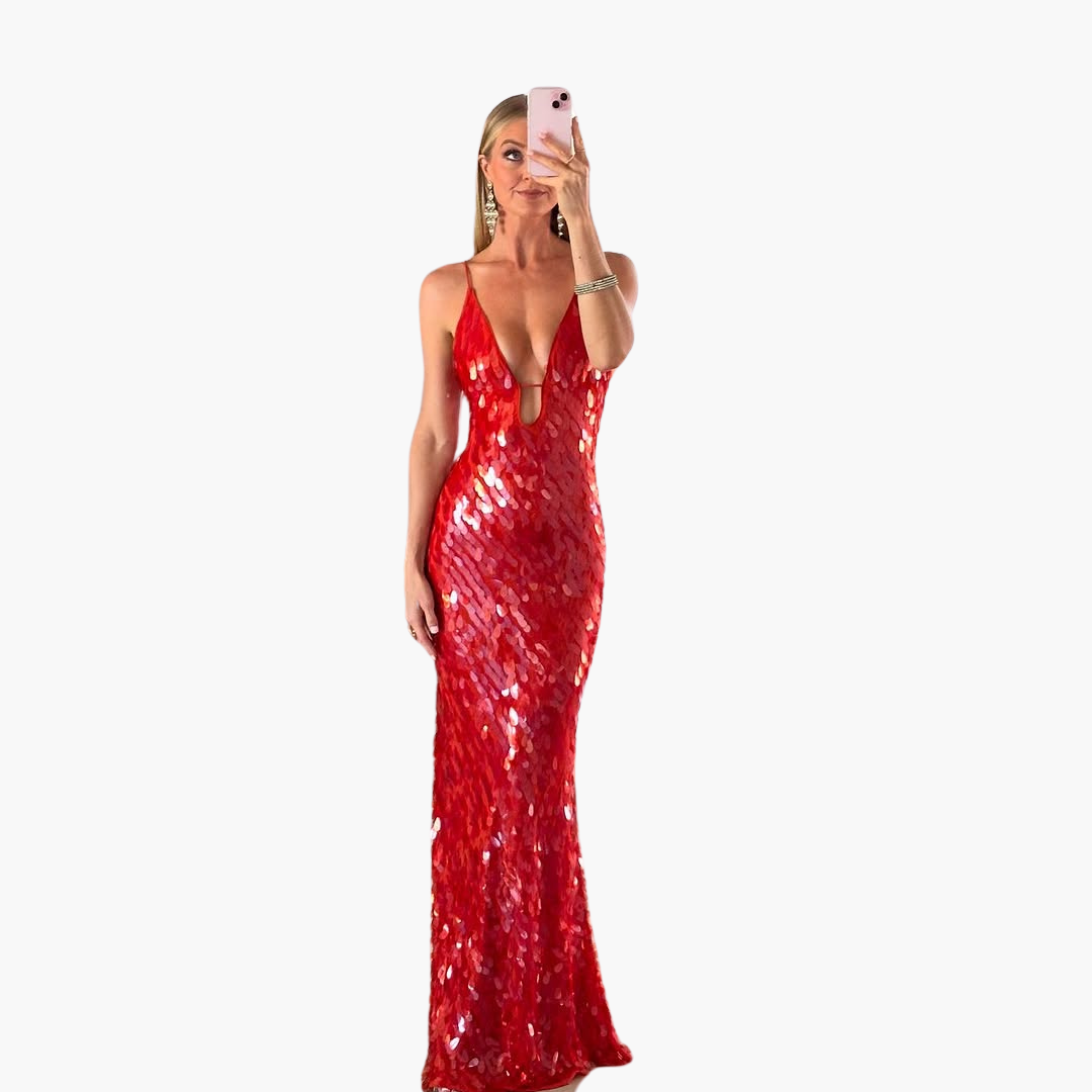 Women’s Maxi Dress with Sequins and V-Neck