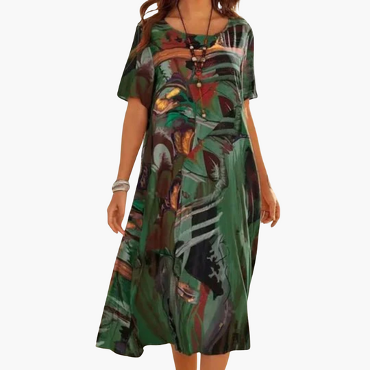 Women’s Midi Dress with V-Neck and Floral Print