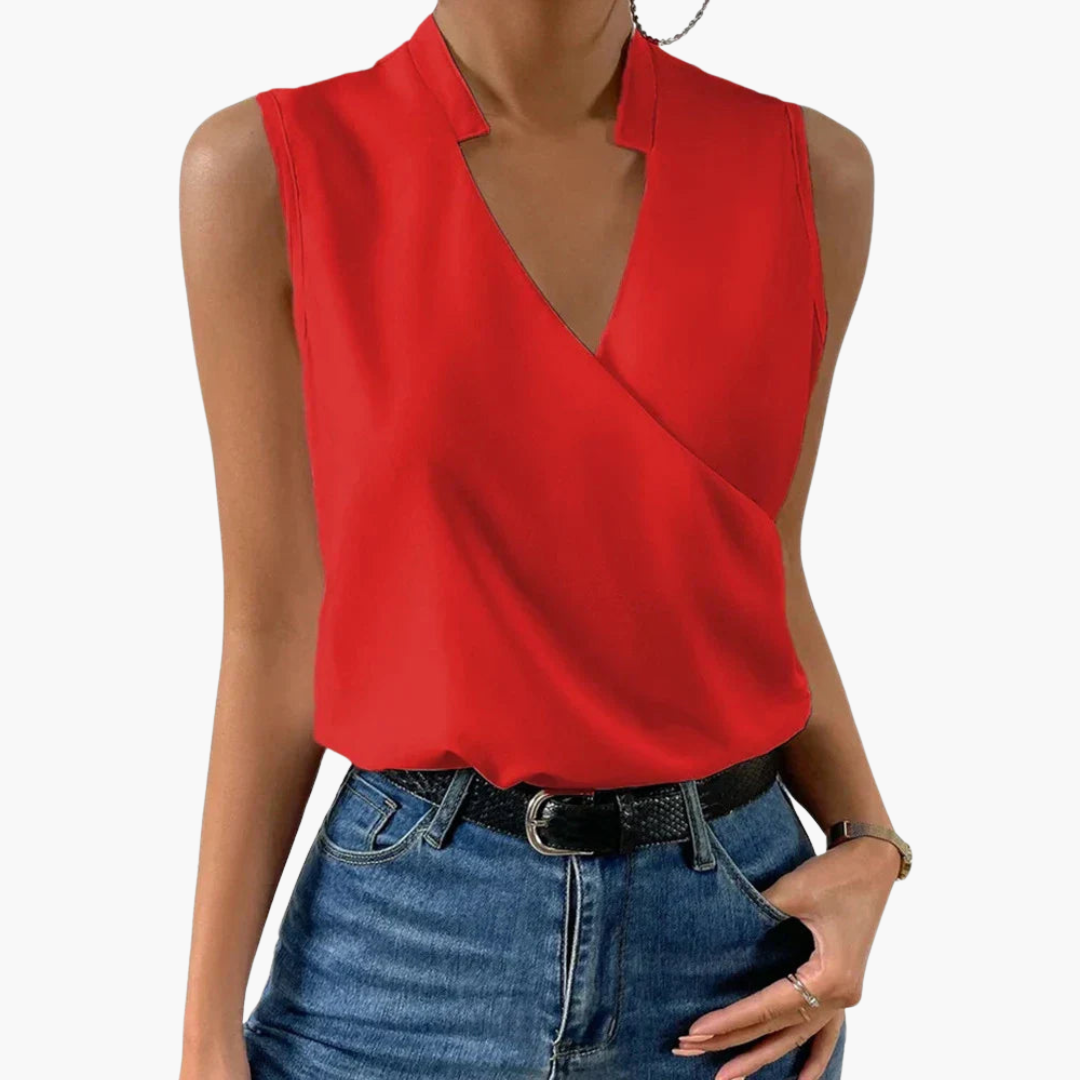 Women’s Top with V-Neck and Woven Construction