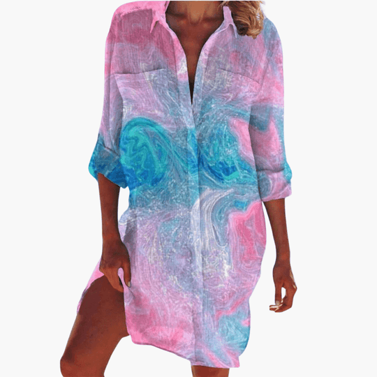 Women's Shirt Dress with Button-Down and Floral Print