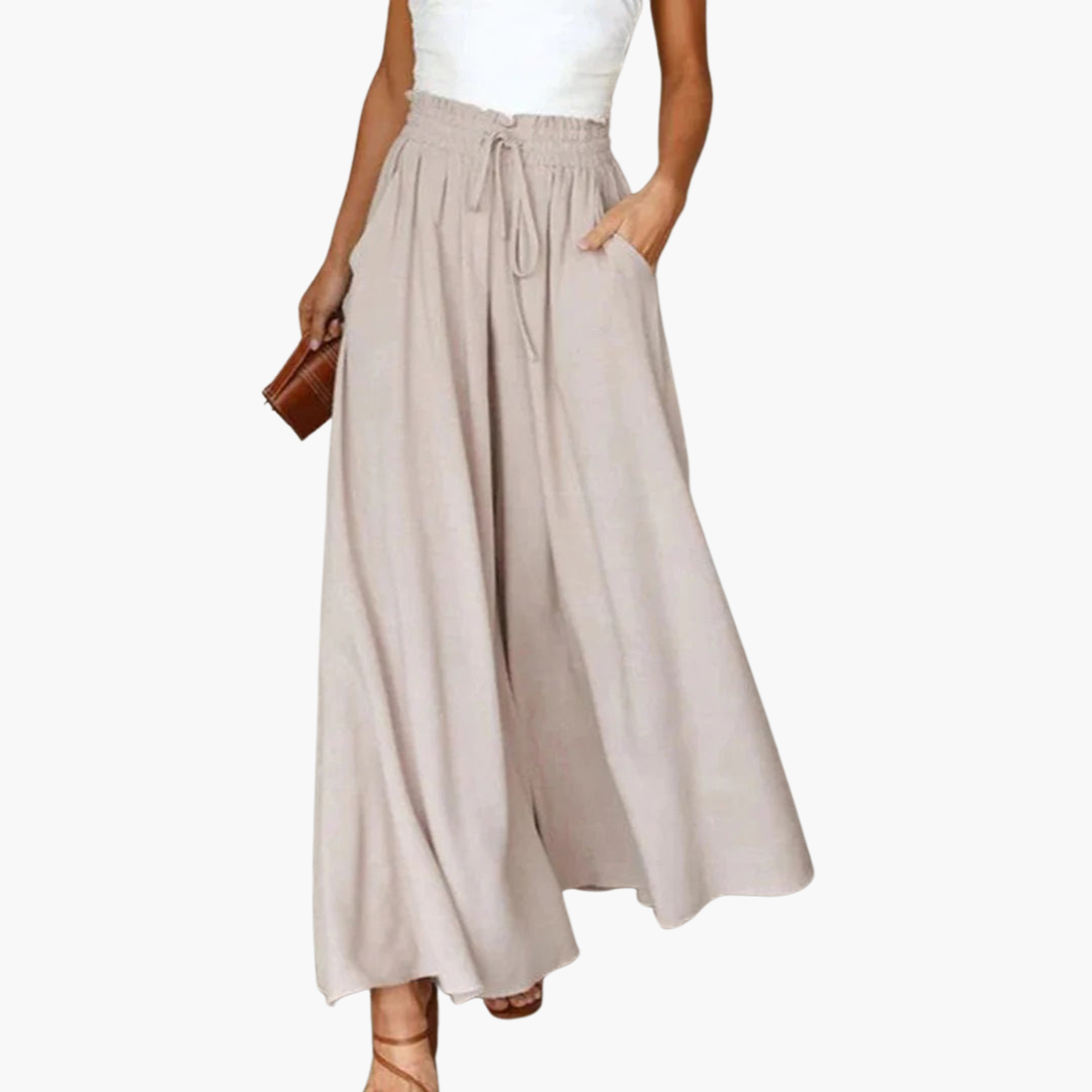 Women’s Wide-Leg Trousers with High Waist and Elastic Waistband