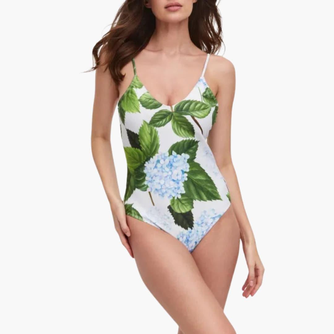 Women’s Swimdress with Attached Skirt and Floral Print