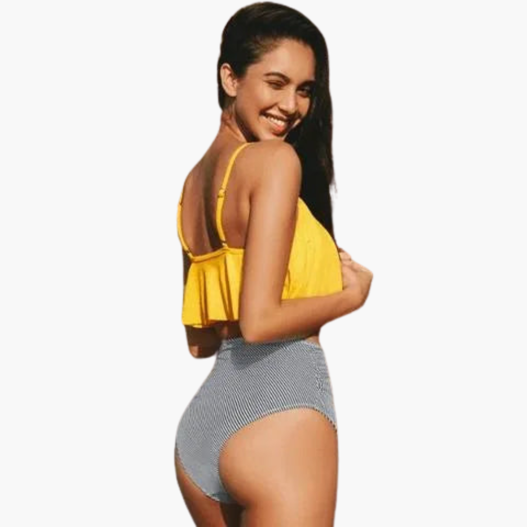 Women’s Bikini Set with High - Waisted Bottoms and Ruffle Detailing