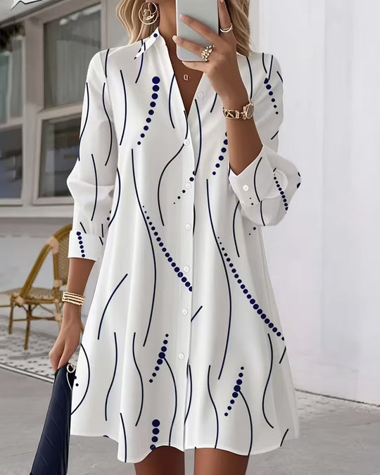 Women's Shirt Dress with Wavy Collar and Button Front