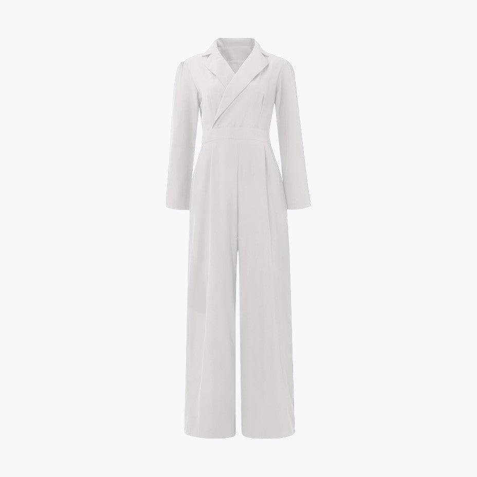 Women's Tailored Jumpsuit with Lapel Collar and Wide-Leg Cut