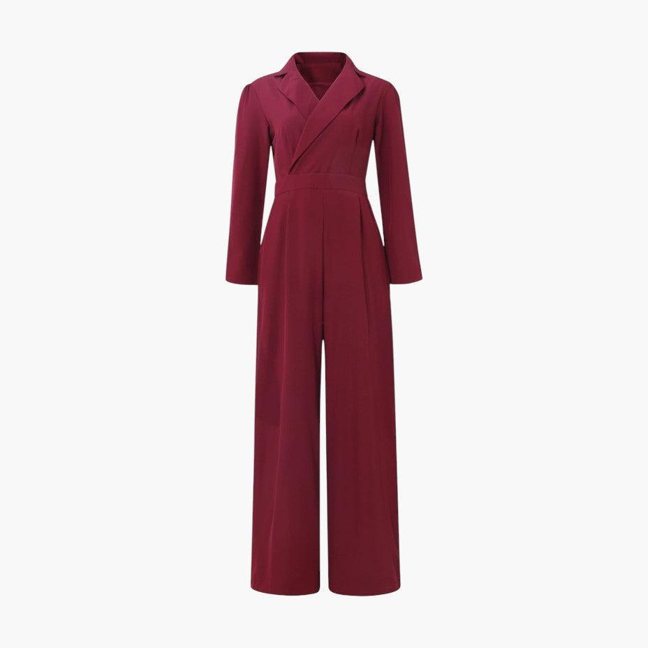 Women's Tailored Jumpsuit with Lapel Collar and Wide-Leg Cut