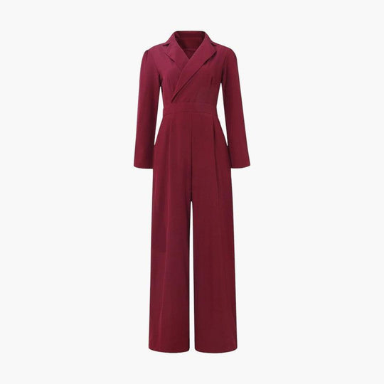 Women's Tailored Jumpsuit with Lapel Collar and Wide-Leg Cut