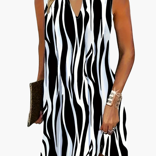 Women’s Mini Dress with Sleeveless Design and Striped Pattern