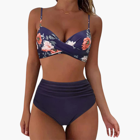 Women’s Bikini Set with Bandeau Top and High - Waisted Bottoms