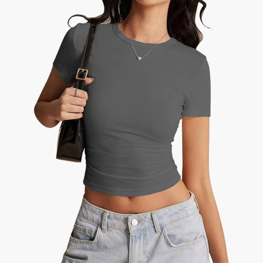Women's Cropped Top with Crew Neck and Slim Fit