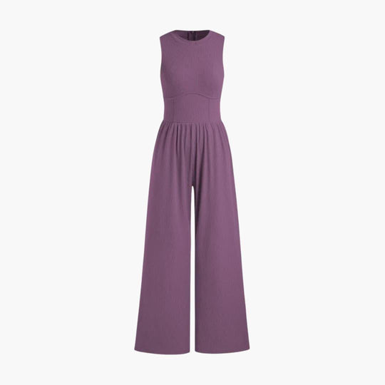 Women's Sleeveless Jumpsuit with Round Neckline and Wide-Leg Cut