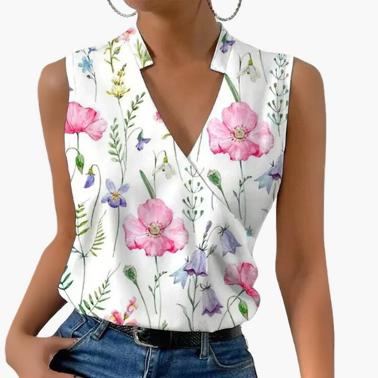 Women’s Top with V-Neck and Woven Construction