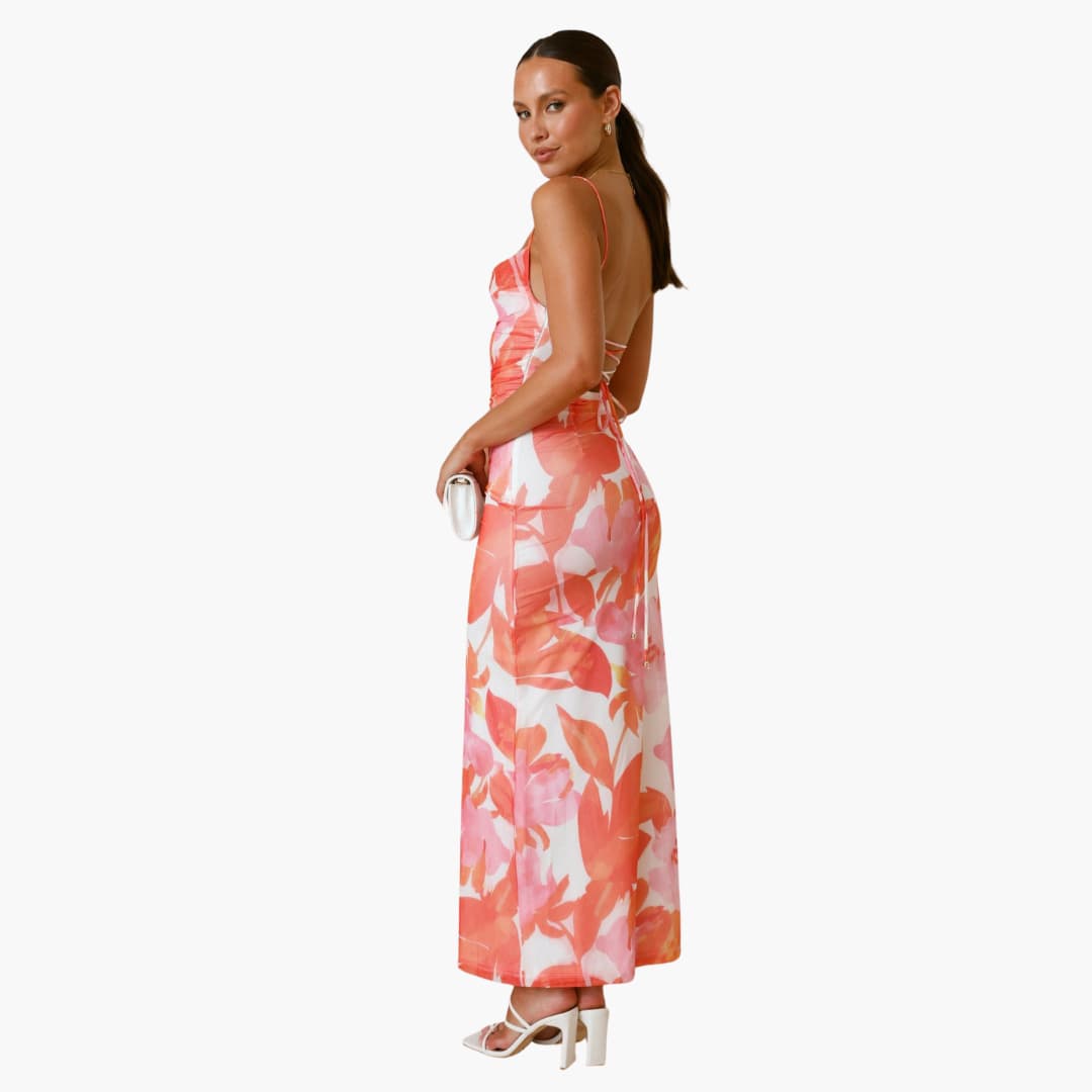 Women’s maxi dress with cowl neckline and lace-up back